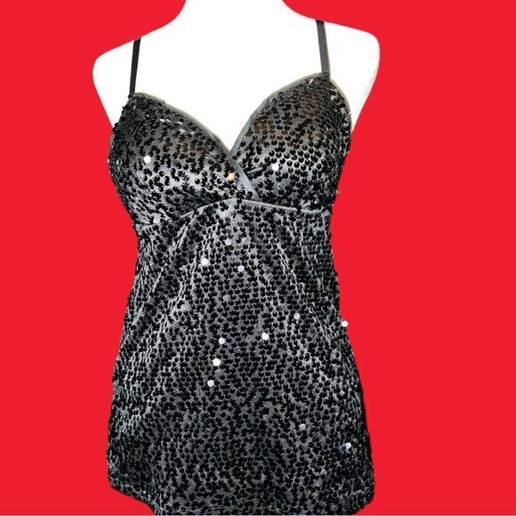 Moa moa brand awesome black sequined spaghetti strap top. New - Picture 1 of 7